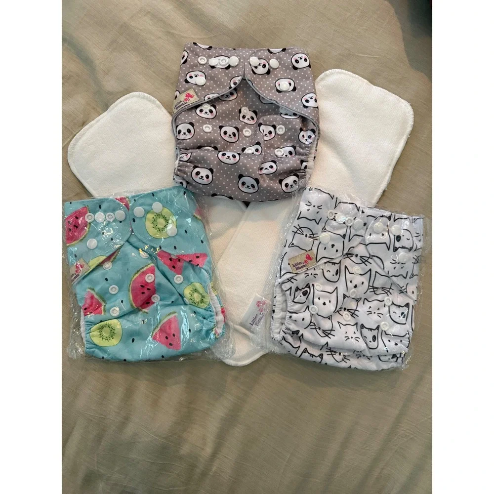 Littles & Bloomz Cloth Diaper Nappy Lot (3) + 2 Inserts NEW Reusable‎ One Size